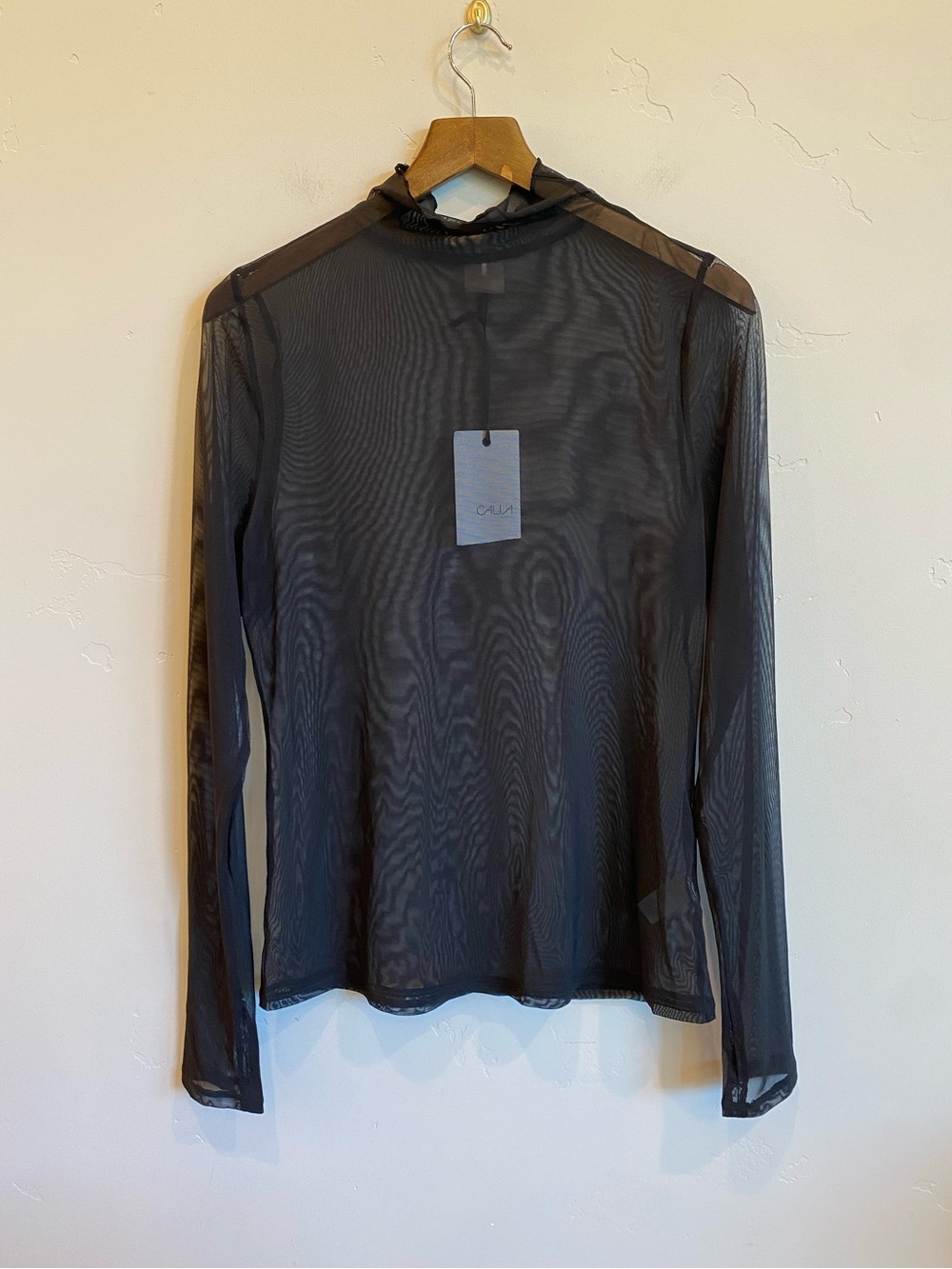 CALIA By Carrie Underwood Black Mesh Draped Funnel Long Sleeve Top